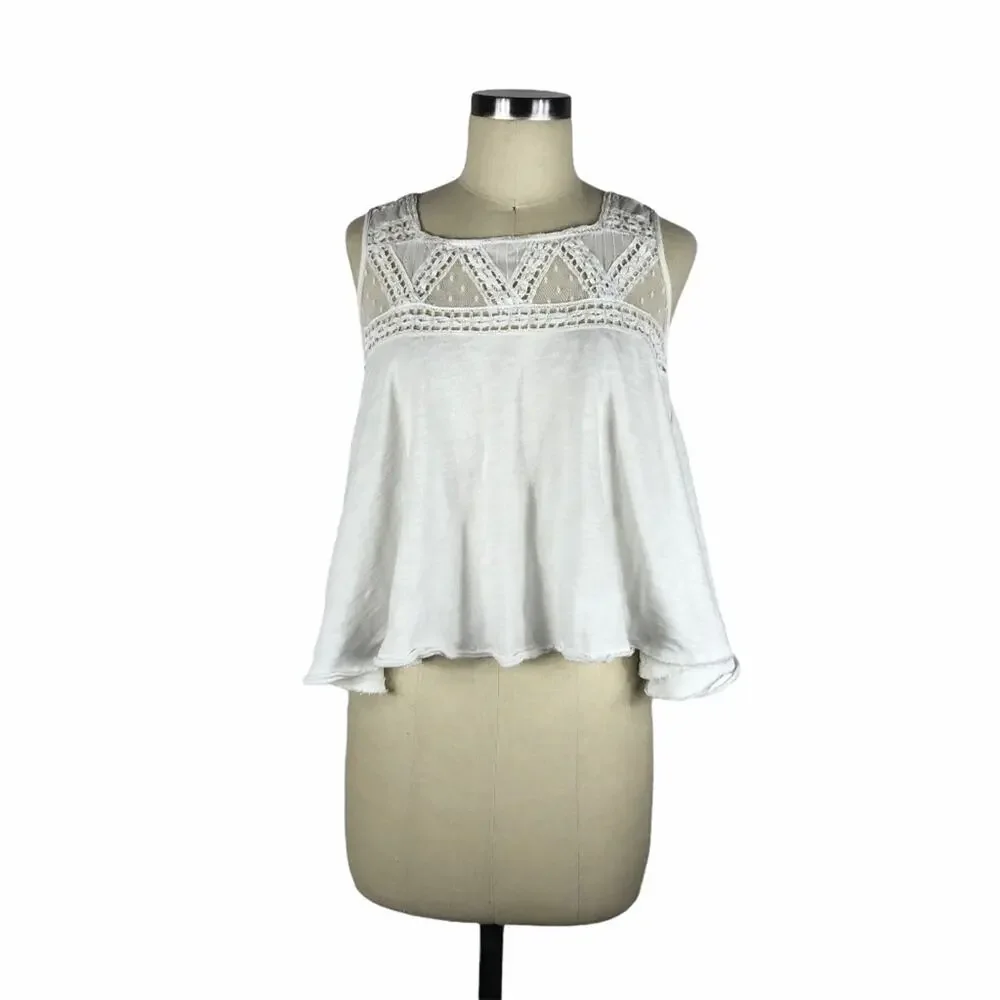 FREE PEOPLE White Cropped Lace‎ Tank Top S Festival